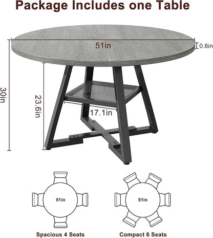 Jocoevol 51" Round Dining Table for 6,Kitchen Dining Room Circle Dinner Pedestal Table,Space Saving Wood Kitchen & Dining Room Furniture (Grey, 51In)