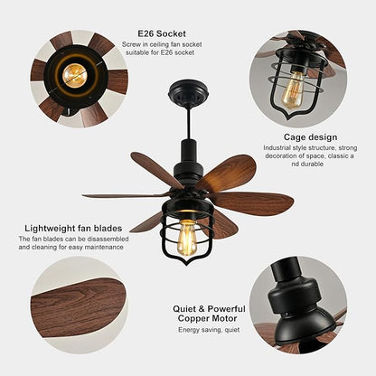 Garwarm 20IN Ceiling Fans with Lights, Socket Fan Light with Remote, Screw in Ceiling Fan in Light Socket Small Ceiling Fan for Garage,Bedroom, Kitchen, Living Room(Bulb not Included)
