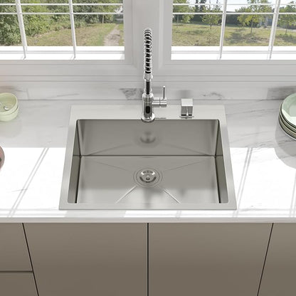 25 Drop In Kitchen Sink - Beslend 25x22 Inch Kitchen Sink Drop In Stainless Steel Sinks Topmount 16 Gauge 9" Deep Single Bowl Above Counter Sinks Dish Basin, Sink Only