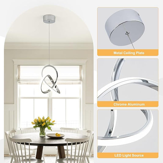 MAYNA Modern Kitchen Island Lights, 4000K LED Pendant Light Fixture, 18W Adjustable Height Modern Led Chandelier for Sink Bedroom Kitchen Island Cafe, 3 Pack (Chrome)