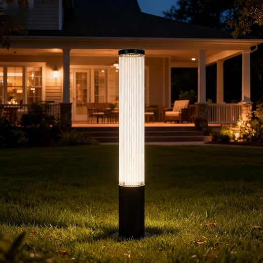 SkyGlow 32" Bollard Light, 120V Line Voltage Aluminum LED IP65 Waterproof Outdoor Modern Landscape Path Lights Hardwired Curb Appeal for Garden Lawn Patio Courtyard Driveway Pathway Lighting