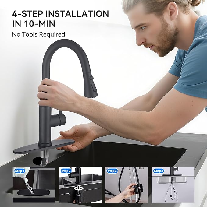 Matte Black Kitchen Faucet with Pull Down Spayer Arofa Single Handle Pull Out Kitchen Sink Faucet with Sprayer, Solid Brass Commercial Faucet for Kitchen Sink, RV, Outdoor, Laundry & Bathroom Sink