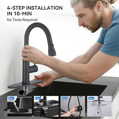 Matte Black Kitchen Faucet with Pull Down Spayer Arofa Single Handle Pull Out Kitchen Sink Faucet with Sprayer, Solid Brass Commercial Faucet for Kitchen Sink, RV, Outdoor, Laundry & Bathroom Sink