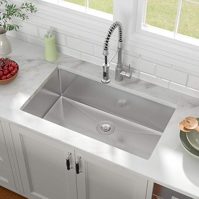 30 inch Undermount Kitchen Sink 30"x19" Kitchen Sink 16 Gauge Stainless Steel Single Bowl Under Modern Under Counter