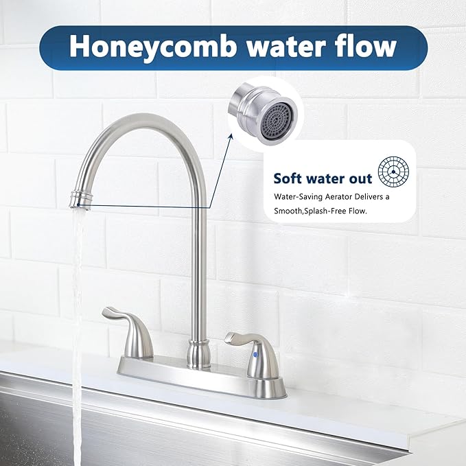 Brushed Nickel Kitchen Sink Faucet, 2 Handle 3 Hole Kitchen Faucet Without Sprayer, High Arc Swivel Spout Stainless Steel Sink Faucet for Rv Camper