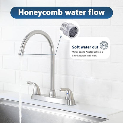Brushed Nickel Kitchen Sink Faucet, 2 Handle 3 Hole Kitchen Faucet Without Sprayer, High Arc Swivel Spout Stainless Steel Sink Faucet for Rv Camper