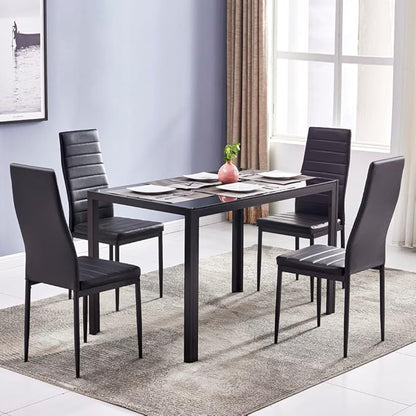 FCH Black Glass Table with Tempered Glass Top, Rectangular Dining Table Set for 4, Place Saving for Apartments & Small Places, for Home & Kitchen & Dining Room, 47", Black
