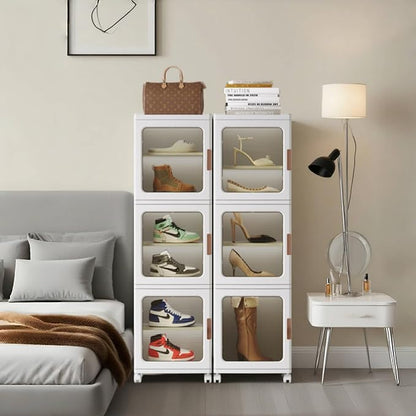 3-Tier Slim Bathroom Storage Cabinet with Doors and Movable Wheels Plastic Organizers and Storage Cabinets Small Spaces for Bathroom Pantry Kitchen Laundry Room Quick Assembly White