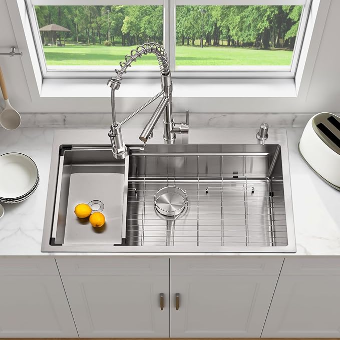 Kitchen Sink 33x22 Drop In Kitchen Sinks with Faucet Combo 33 inch Large Single Bowl Stainless Sink Modern Workstation Deep Kitchen Sink