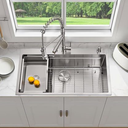 Kitchen Sink 33x22 Drop In Kitchen Sinks with Faucet Combo 33 inch Large Single Bowl Stainless Sink Modern Workstation Deep Kitchen Sink