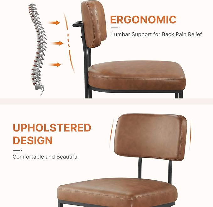 KISLOT Dining Chairs Set of 6, Upholstered Modern Kitchen Chairs with Ergonomic Backrest, Faux Leather Cushion Seat & Metal Legs for Living Room, Restaurant, and Café, Brown, 2 Boxs