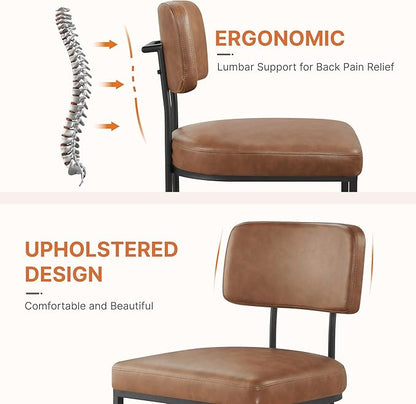 KISLOT Dining Chairs Set of 6, Upholstered Modern Kitchen Chairs with Ergonomic Backrest, Faux Leather Cushion Seat & Metal Legs for Living Room, Restaurant, and Café, Brown, 2 Boxs