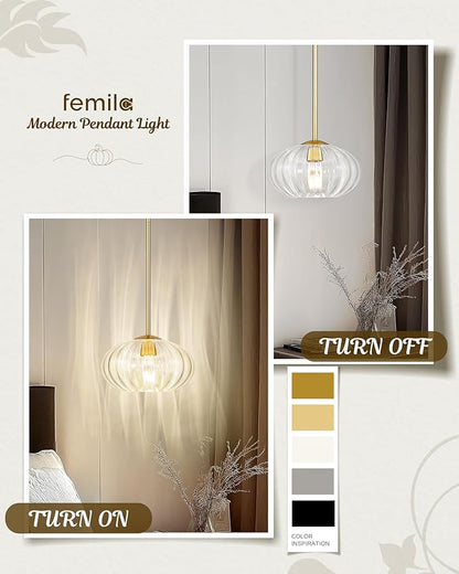 FEMILA Pendant Light for Kitchen Island, 10.3" Brushed Gold Pendant Lighting, Dome Glass Pendant Light Vintage Light Fixtures for Bedroom Hotel Dining Room, 4FYD85MIL BG
