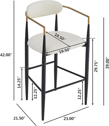 Modern Dining Chair with Iron Legs for Kitchen Island, Dining Room, Restaurant - Mid-Century Luxury Furniture Sets with Sturdy Stable Frame and Easy Assembly,Beige-PU-setof2