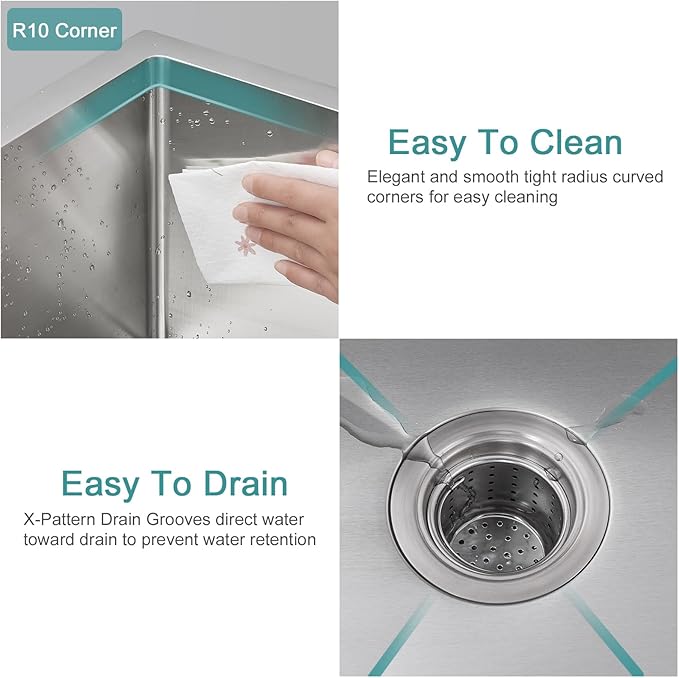 26 inch Bar Sink, KINKIB 26 x 18 x 9 inch Undermount Bar or Prep Kitchen Sink, Handmade Single Bowl T-304 Stainless Steel Small Kitchen Sink with Strainer