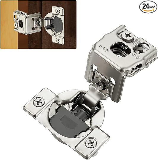 Home Expert 24 Pack (12 Pairs) 1-1/2" Overlay Soft Close Cabinet Hinges, Satin Nickel Stainless Steel Concealed Hinges with 3D Self-Closing for Face Frame Doors & Kitchens