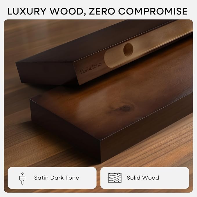 Homeforia Walnut 42 inch Floating Shelves, High End Solid Real Wood 42inch Floating Shelf for Wall, Large Dark Brown 42 inches Long Floating Shelves, Heavy Duty Bracket, 42 X 6.5 X 1.75 inch, Set of 2