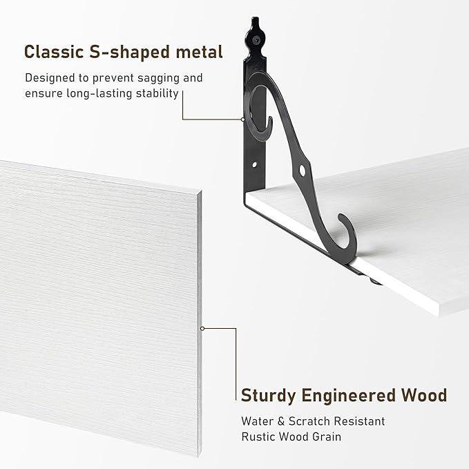 Dreamland Deep Floating Shelves, 40" W x 12" D Wall Shelves Set of 2, Wide Display Shelf Wall Mounted with Brackets, Bookshelf for Living Room, Bathroom, Bedroom, White