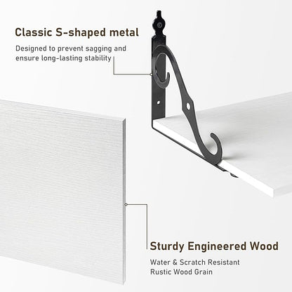 Dreamland Deep Floating Shelves, 48" W x 12" D Wall Shelves Set of 2, Wide Display Shelf Wall Mounted with Brackets, Bookshelf for Living Room, Bathroom, Bedroom, White