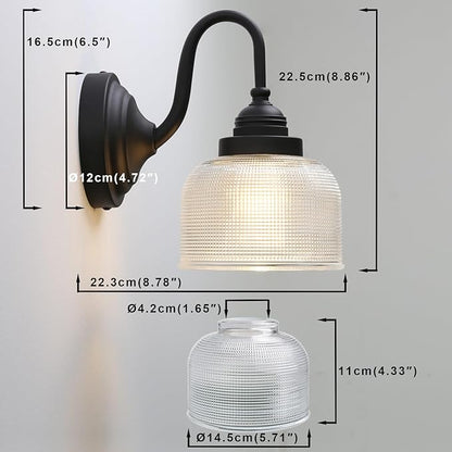 Yosoan Brass Vintage Wall Sconce with Striped Bowl Shade, 1-Light Indoor Modern Retro Vanity Industrial Wall Mounted Hardwired for Living Room Bedroom Fireplace Hallway(Black)