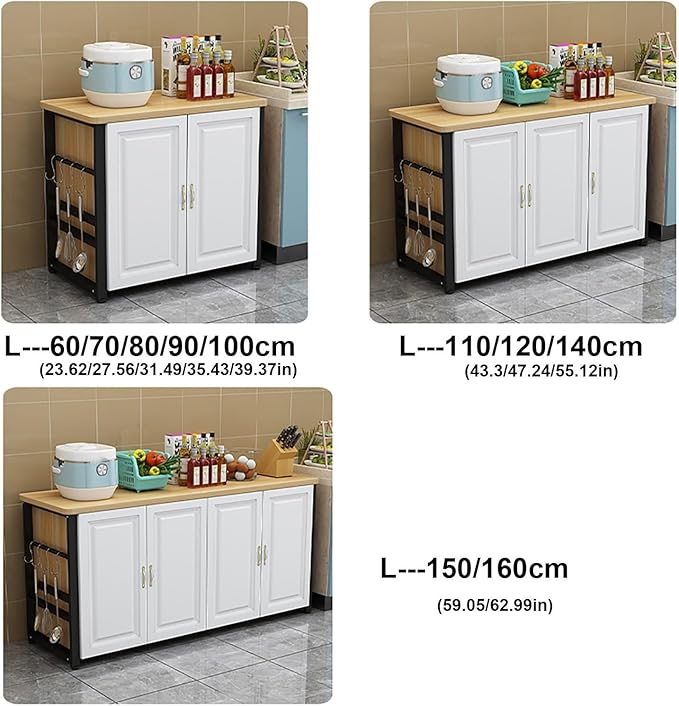 Kitchen Pantry Cabinet, Small Storage Cabinet, Kitchen Island,Buffet Cabinet with Storages, Large Storage Home Preparation Table Metal Bracket Sturdy and Stable Countertop(150x40cm/59.06x15.75in)