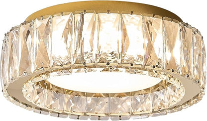 Dimmable Modern Luxury Crystal LED Flush Mount Ceiling Light,11 Inch 24W/5CCT 3000K-6000K Gold Close to Ceiling Light Fixture r for Kitchen,Entryway,Laundry Room,Porch