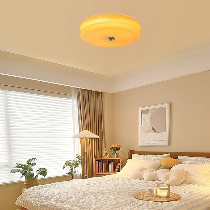 Bofea-Mid Century Modern Orange Glass Flush Mount Ceiling Lamp,Hallway Ceiling Light,Large Round LED Ceiling Light Fixture for Living Room,Bathroom, Bedroom.