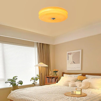 Bofea-Mid Century Modern Orange Glass Flush Mount Ceiling Lamp,Hallway Ceiling Light,Large Round LED Ceiling Light Fixture for Living Room,Bathroom, Bedroom.