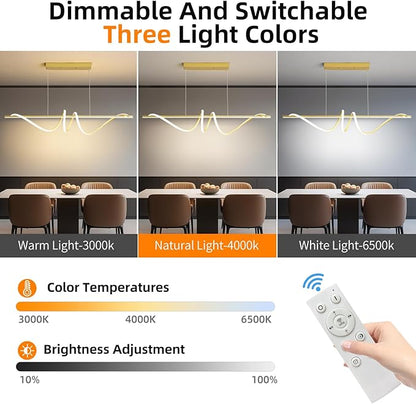 Modern LED Gold Pendant Light, 47IN Ceiling Chandelier Fixtures Dimmable with Remote Control 3000k-6500K Adjustable Color Temperature, Aluminum Island Lighting Lamp for Dining Room, Living Room