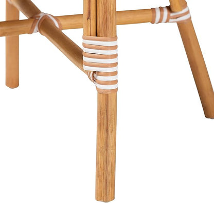 Bali & pari Mattie Rattan Bistro Chair - Handwoven Cafe-Style Dining Chair with Curved Arms for Kitchen Island or Indoor/Outdoor Lounge, Honey Natural & White