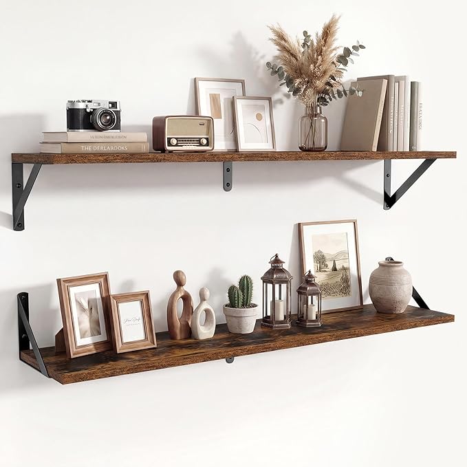 Axeman 36 Inch Floating Shelves | 8 Inch Deep Brown Wall Shelves Set of 2 | 36''W x 8''D Rustic Brown Wood Shelves for Bathroom Living Room Bedroom Kitchen