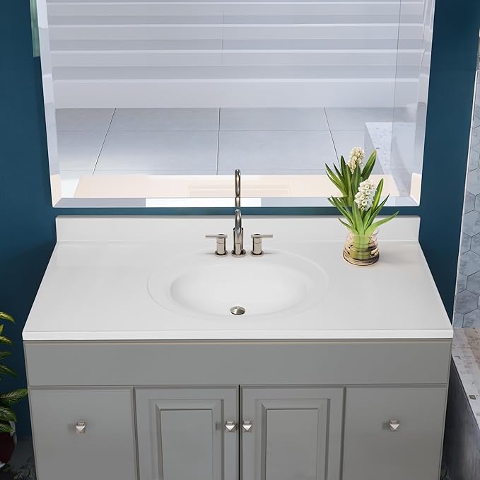Design House Cultured Marble Vanity Top, 49 in W x 22 in D, Integrated 4 in Centerset Oval Sink & Backsplash, Solid White, 586255