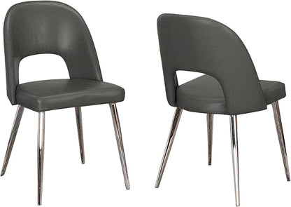 Sunset Trading Mia Faux Leather Dining Chair | Polished Chrome Silver Tapered Legs | Charcoal Gray Padded Seat with Arched Open Back | Set of 2 | Contemporary, Mid-Century Modern Kitchen Sidechairs