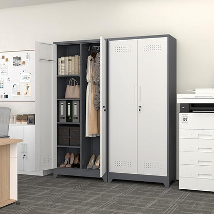 Broom Storage Cabinet, Metal Cabinet with Shelves and Hanging Rod, 72.8" Utility Cabinets with Locking Door, Tall Cleaning Storage for Kitchen, Pantry, Office, Shop, Garage