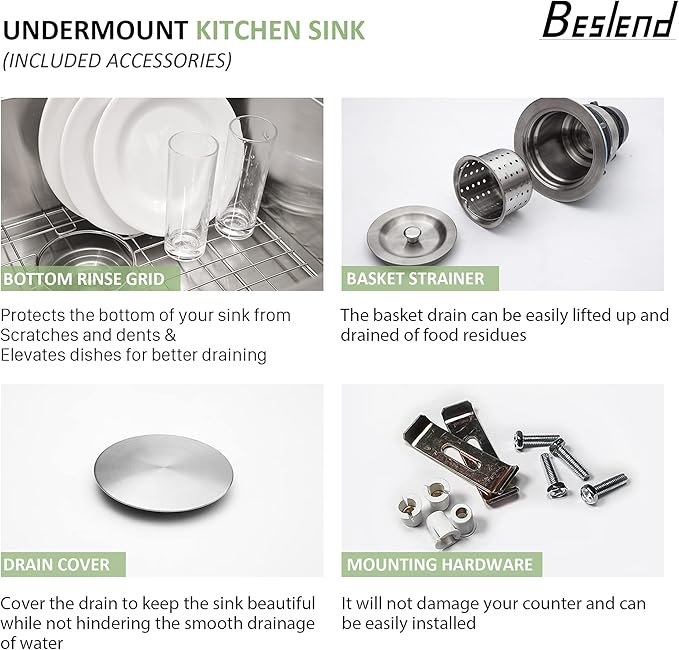33 Undermount Double Bowl Kitchen Sink - Beslend 33x19x10 Inch Double Sink Stainless Steel Undermount Sinks 16 Gauge 50/50 Double Bowl Sinks