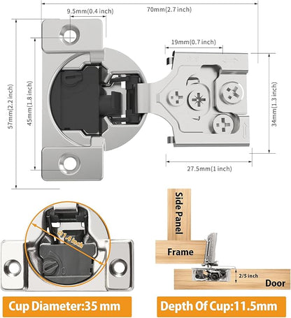 Chibery 50 Pack 3/8" Overlay 4D Soft Close Concealed Hinges for Face Frame Door, Adjustable Closing Speed, Smooth Slow Self Close Hinges, Satin Nickel, 105° Open Angle Stainless Steel Cabinet Hinges