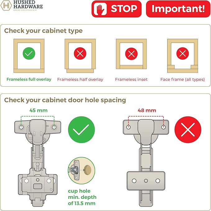 Cabinet Hinges 10 Pack Premium Frameless Full Overlay Adjustable Closing Speed Soft Close Self-Closing Hinges.