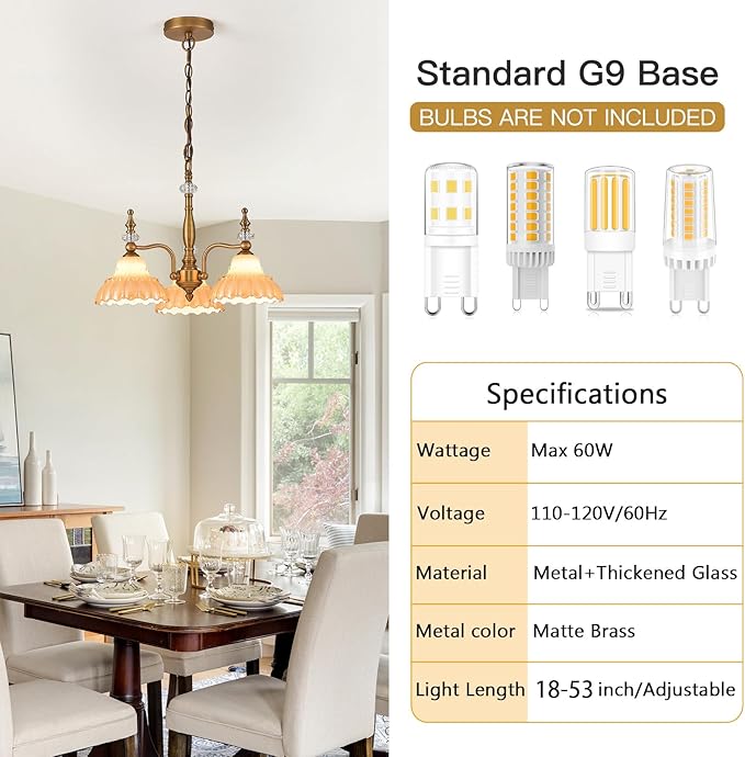 HDDFL Chandelier 3 Lights Chandeliers Lamp Modern Pendant Lighting Fixtures for Dining Room Entryway Living Room Bedrooms Kitchen Brown and Brass