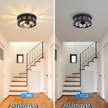 12.6 inch Black Flush Mount Ceiling Light Fixtures, 3-Light Ceiling Mount for Industrial, Crystal Light Fixtures for Farmhouse, Bedroom, Living Room, Kitchen, Hallway and Foyer (1 Pack)