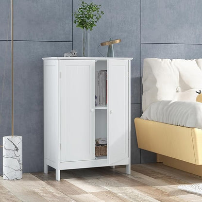 LDAILY LUARANE Bathroom Floor Cabinet, Wooden Floor Storage Cabinet with Double Doors, Simple Double Storage Cabinet, Suitable for Kitchen, Bathroom, 23.5 x 14 x 34 inches (White)