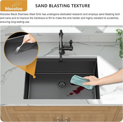 Black Undermount Kitchen Sink - Mocoloo 27x19 Inch Undermount Workstation Kitchen Sink Gunmetal Black 16 Gauge Stainless Steel Single Bowl Handmade Sink Basin