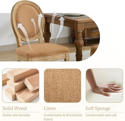 Linen Wooden Dining Chair Set of 4, Upholstered Farmhouse Dining Chair with Solid Wood Frame, Kitchen & Dining Room Chairs for Living Room, Restaurant, Bedroom (Tan-Padded, Set of 4)