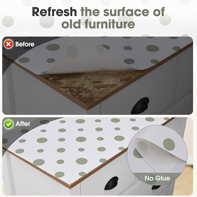 Drawer and Shelf Liner, Non-Slip Kitchen Cabinet Liners Non-Adhesive Thick Strong Grip Waterproof Washable Mats Protect Dresser Shelves Cupboard Bathroom Cabinets, Polka Dot, 12 in X 20 FT