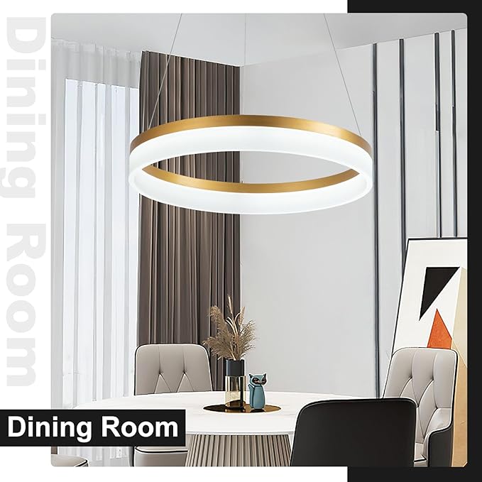 Buccleuch Modern LED Chandelier - Dimmable 19.7" Gold Round Pendant Light, Height Adjustable UL-Certified Ceiling Light for Dining Room, Kitchen Island, Living Room, Bedroom, Foyer, 6500K