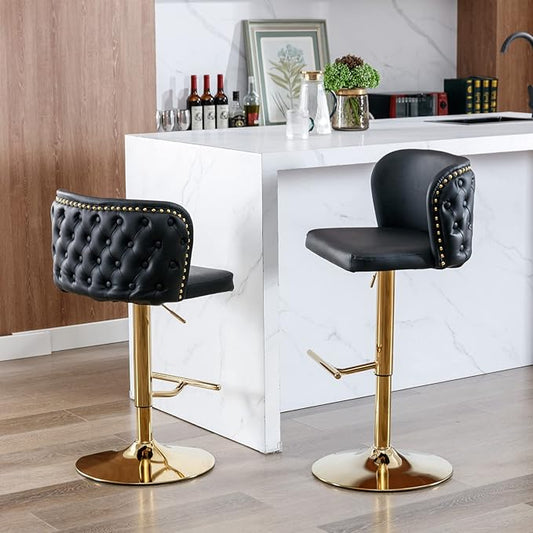 Modern Dining Chairs, Mid-Century Kitchen Table and Chairs with Sturdy Stable Construction, Easy Assembly for Dining Room, Home Pub and Kitchen Island,Black-PU-2pc