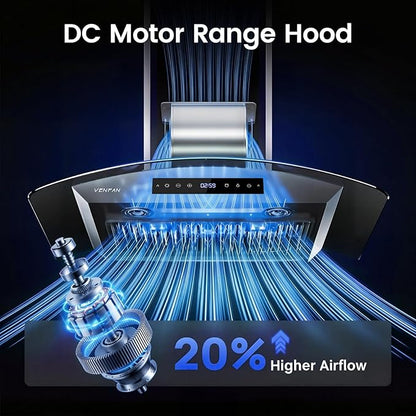 30 inch Wall Mounted Range Hood, 1200 CFM Kitchen Hood with Energy Saving DC Motor, 8-Speed Fan, Ducted/Ductless Convertible, Memory Function & Delay Shutoff, Tempered Glass