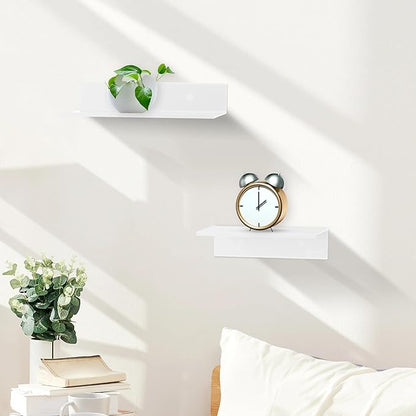 Z metnal Small Metal Shelves, Mini Floating Shelf for Collection Action Figures Speaker, Decor Display Wall Shelf, Aluminum, Wall Mounted, White, 10 inch, 2 Pack