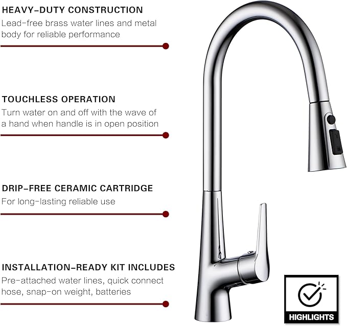 sumerain Touchless Kitchen Faucet with Pull-Down Sprayer,Single Handle Hands-Free Motion Sensor Kitchen Sink Faucet 360 Degree Swivel,Chrome