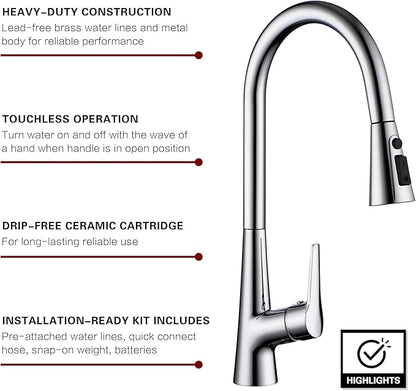 sumerain Touchless Kitchen Faucet with Pull-Down Sprayer,Single Handle Hands-Free Motion Sensor Kitchen Sink Faucet 360 Degree Swivel,Chrome