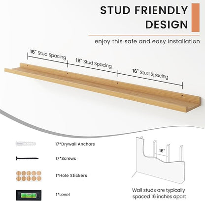 FLYJOE Floating Picture Ledge Shelves for Wall Set of 4, 56 Inch Wall Shelves with Lip Long Large Nursery Book Shelf for Toys Storage Kids Bookshelf Wall Mounted Living Room Bedroom Decor Frames